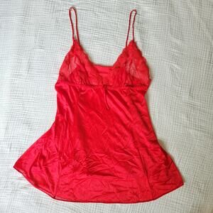 Vintage Pandora Lingerie Womens Large Red Babydoll Top Sheer Lace Flowy Romantic